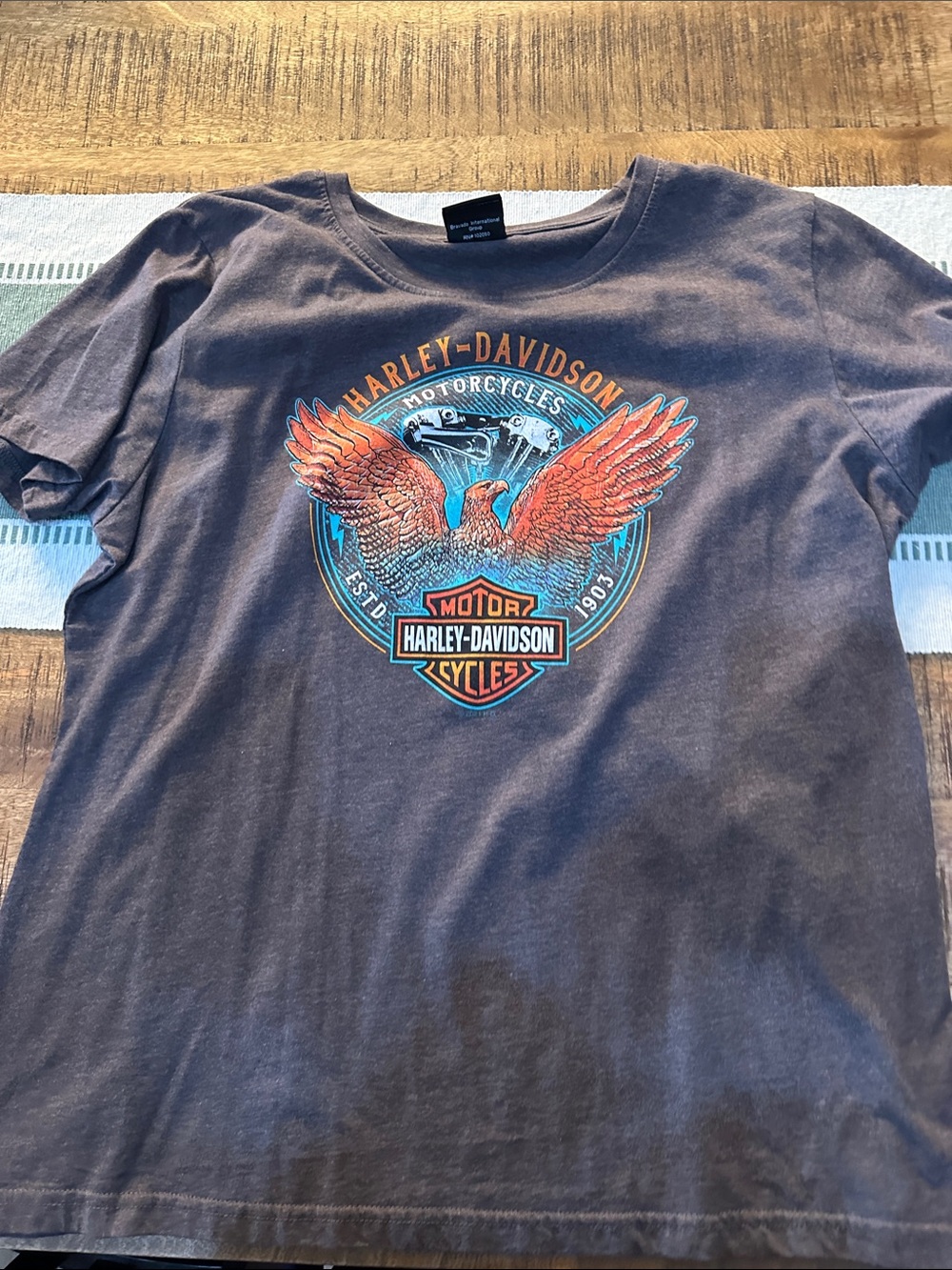 Harley-Davidson Brown Tee with Orange Eagle Graphic